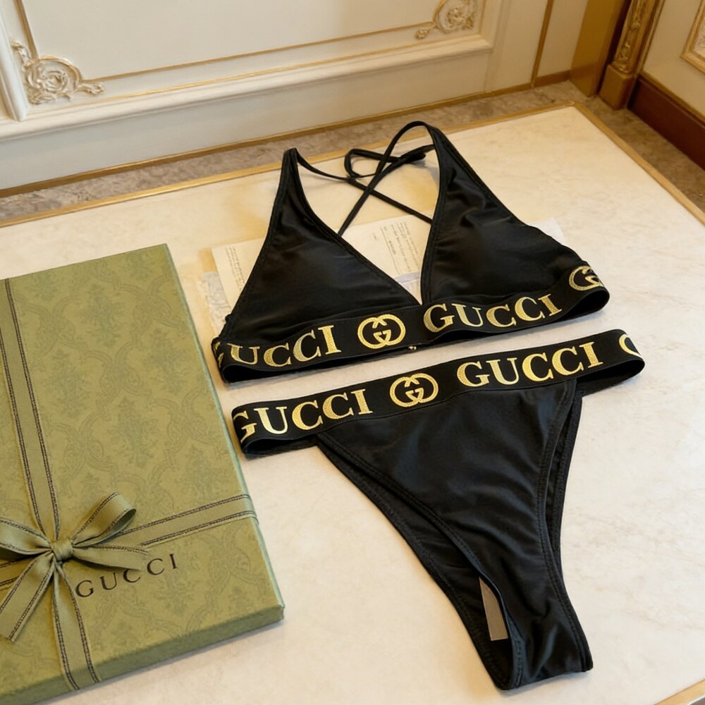 Gucci Black Tape Triangle Bikini Set